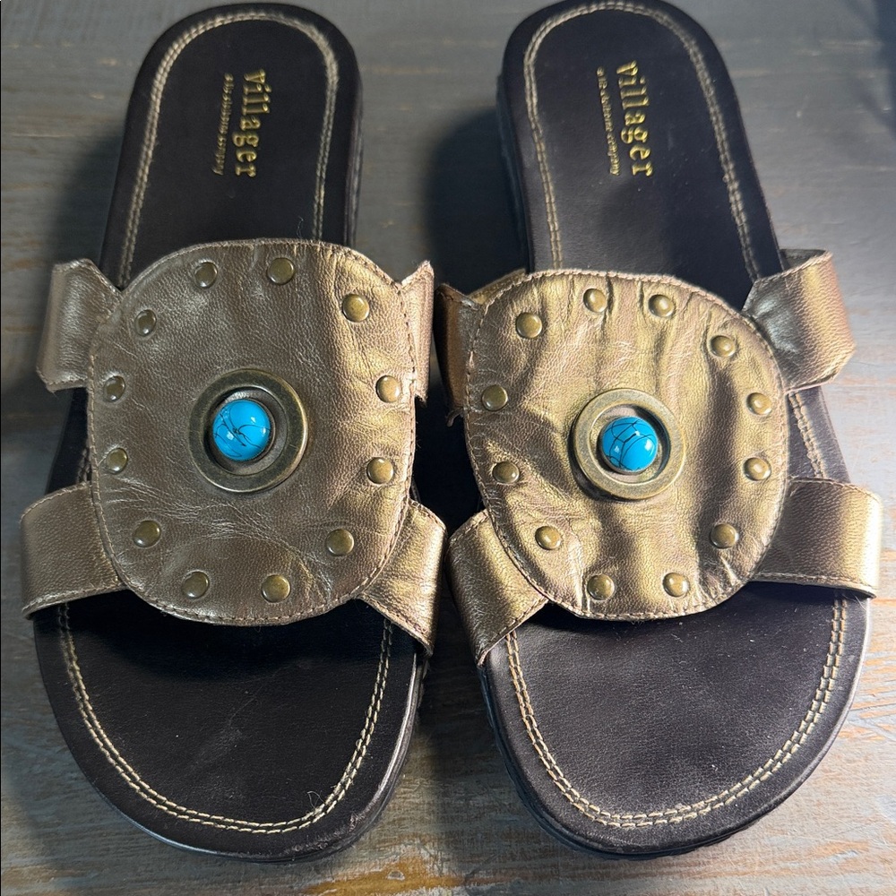 Villager Metallic Sandals with Turquoise Detail